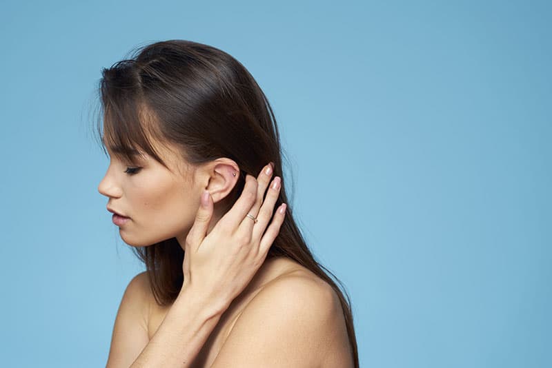 Woman after earlobe repair