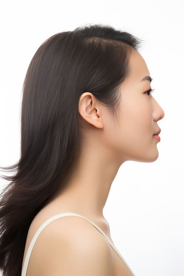 Side view of woman after double chin procedure